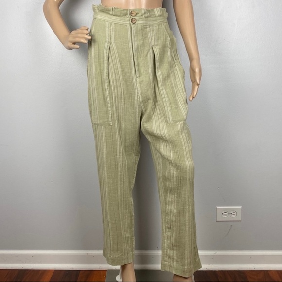 NEW FREE PEOPLE GREEN STRIPED HIGH-WAISTED PANTS - Picture 2 of 9